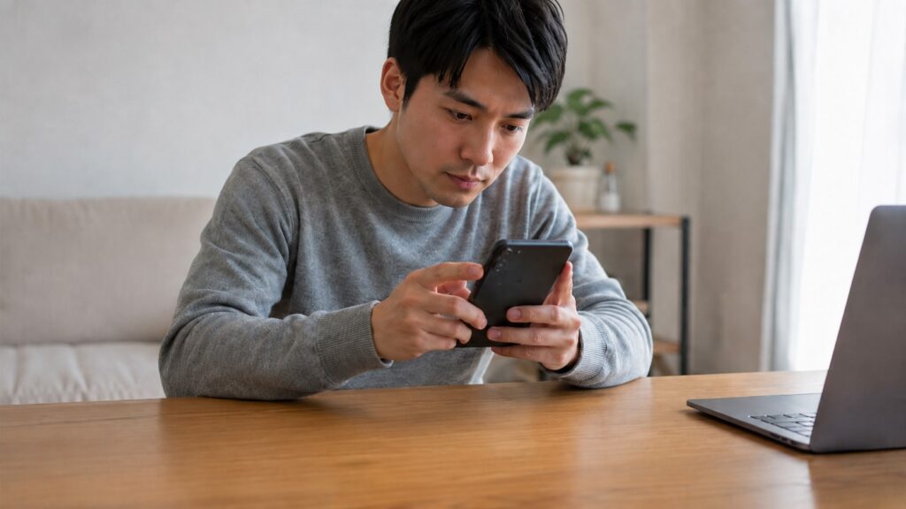届いた中古スマートフォンの状態をオンラインストアの画像と相違がないかチェックする