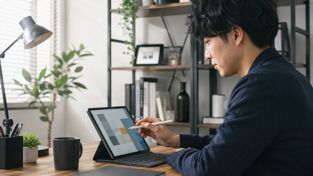 中古iPad Airをキーボードとペンで仕事や学習に活用する日本人男性