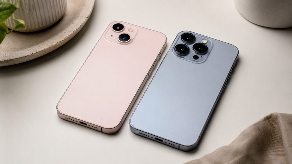 中古iPhone13とiPhone13 Proのカメラや外観の違いを比較したイメージ
