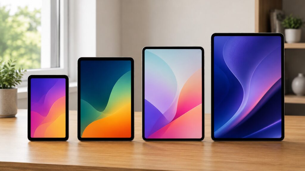 にこスマで選べる中古iPadのmini・無印・Air・Proをイメージしたサイズ比較