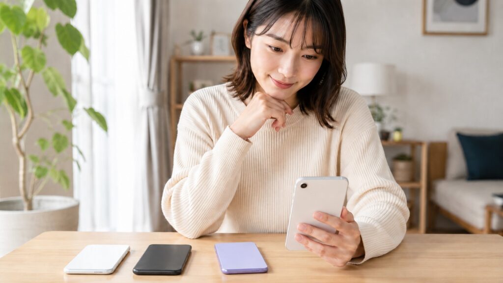 複数の中古スマートフォンを比較しながら購入候補を検討